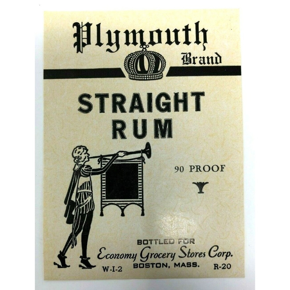 Vintage Bottle Label Plymouth Brand Straight Rum‎ 1914-1946